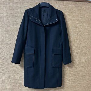 Theory Bria Funnel Neck Coat Womens Medium Black Wool Cashmere Blend